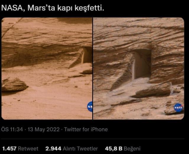 NASA'nın paylaştığı Mars'a ait fotoğraflarda 'gizemli kapı' gözüktüğü iddiası