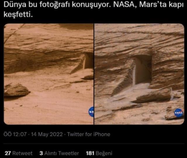 NASA'nın paylaştığı Mars'a ait fotoğraflarda 'gizemli kapı' gözüktüğü iddiası