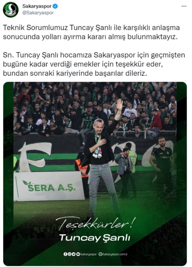 1. Lig'e yükselen Sakaryaspor'da Tuncay Şanlı dönemi sona erdi! Taraftarlar aynı konuda hemfikir oldu 1. Lig'e yükselen Sakaryaspor'da Tuncay Şanlı dönemi sona erdi! Taraftarlar aynı konuda hemfikir oldu