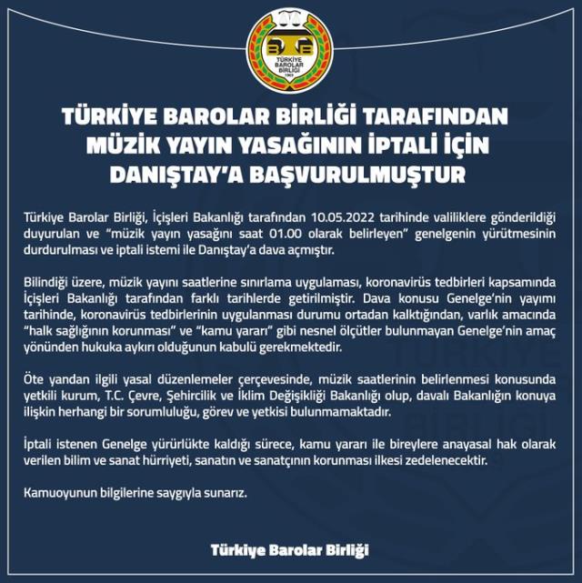 Türkiye Barolar Birliği müzik yasağına karşı dava açtı: Koronavirüs tedbirleri kalktı, yasak hukuka aykırı