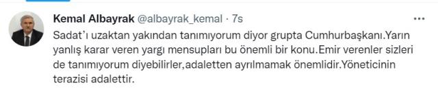 AK Parti'nin kurucularından Albayrak yargıya uyarı: Bugün SADAT'ı tanımayan yarın sizi de tanımaz.