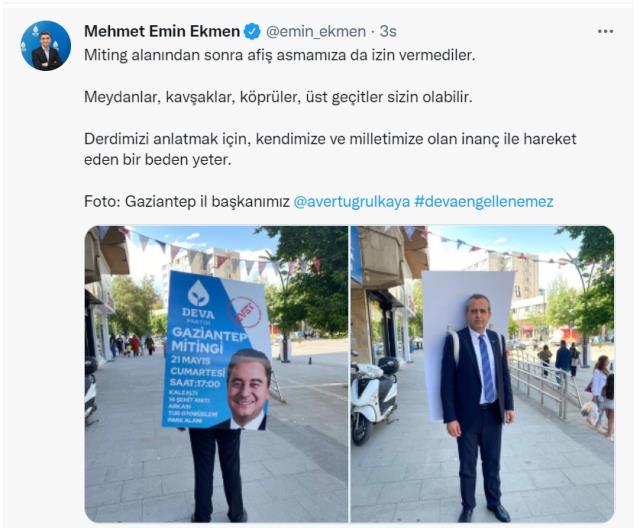 DEVA Partisi Gaziantep'te afiş yasağını böyle deldi: İl başkanı afişleri sırtına asarak sokak sokak gezdi