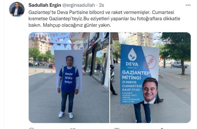 DEVA Partisi Gaziantep'te afiş yasağını böyle deldi: İl başkanı afişleri sırtına asarak sokak sokak gezdi