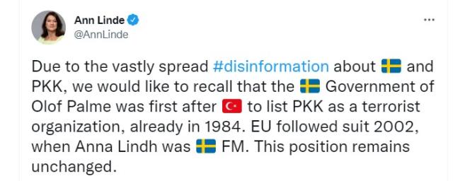 İsveç'ten 'PKK' açıklaması: 1984'ten 'terör örgütü' listemizde yer alıyor