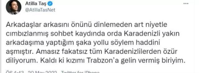 'Karadenizlilerden bıktık' diyen Atilla Taş, tepki yağmasının özür dileyerek işin aslını anlattı 'Karadenizlilerden bıktık' diyen Atilla Taş, tepki yağmasının özür dileyerek işin aslını anlattı