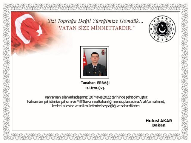Son Dakika: Irak'ın Kuzey Metina bölgesinde EYP'ye basarak yaralanan uzman çavuş şehit oldu Son Dakika: Irak'ın Kuzey Metina bölgesinde EYP'ye basarak yaralanan uzman çavuş şehit oldu