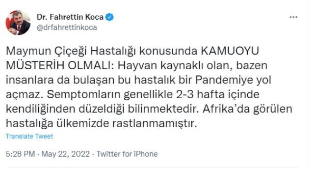Bir pandemi daha mı geliyor? Bakan Koca, maymun çiçeği virüsü hakkında net konuştu: Yayılmaz olmaz, ülkemizde görülmedi Bir pandemi daha mı geliyor? Bakan Koca, maymun çiçeği virüsü hakkında net konuştu: Yayılmaz olmaz, ülkemizde görülmedi