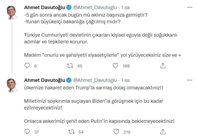 Gelecek Partisi lideri Davutoğlu'ndan Erdoğan'a tepki: 5 gün sonra mı aklın başına geldi Gelecek Partisi lideri Davutoğlu'ndan Erdoğan'a tepki: 5 gün sonra mı aklın başına geldi