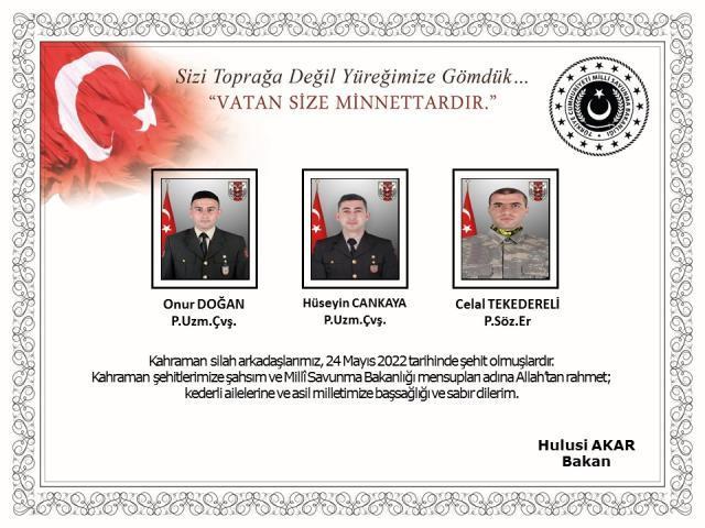 Pençe-Kilit Operasyonu'nda şehit düşen kahraman Mehmetçiklerimizin kimlikleri belli oldu