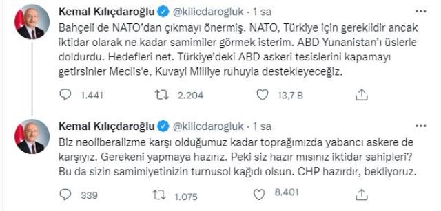 Kılıçdaroğlu'ndan Bahçeli'ye NATO yanıtı: Türkiye'deki ABD askeri tesislerini kapatmayı Meclis'e getirsinler, kabul ederiz