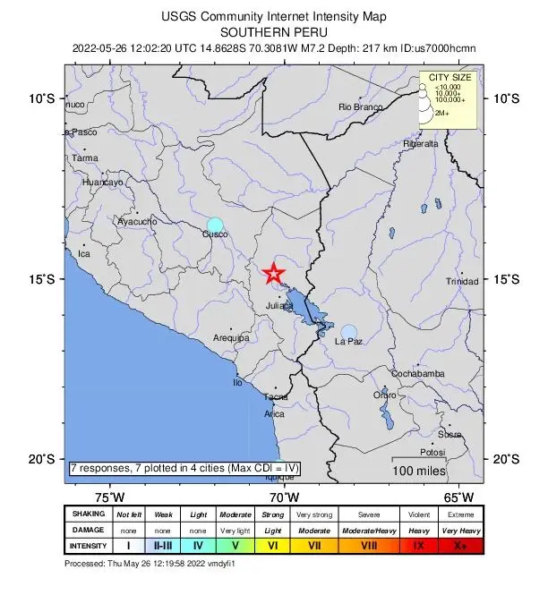 Güney Amerika ülkesi Peru'da 7.2 büyüklüğünde deprem
