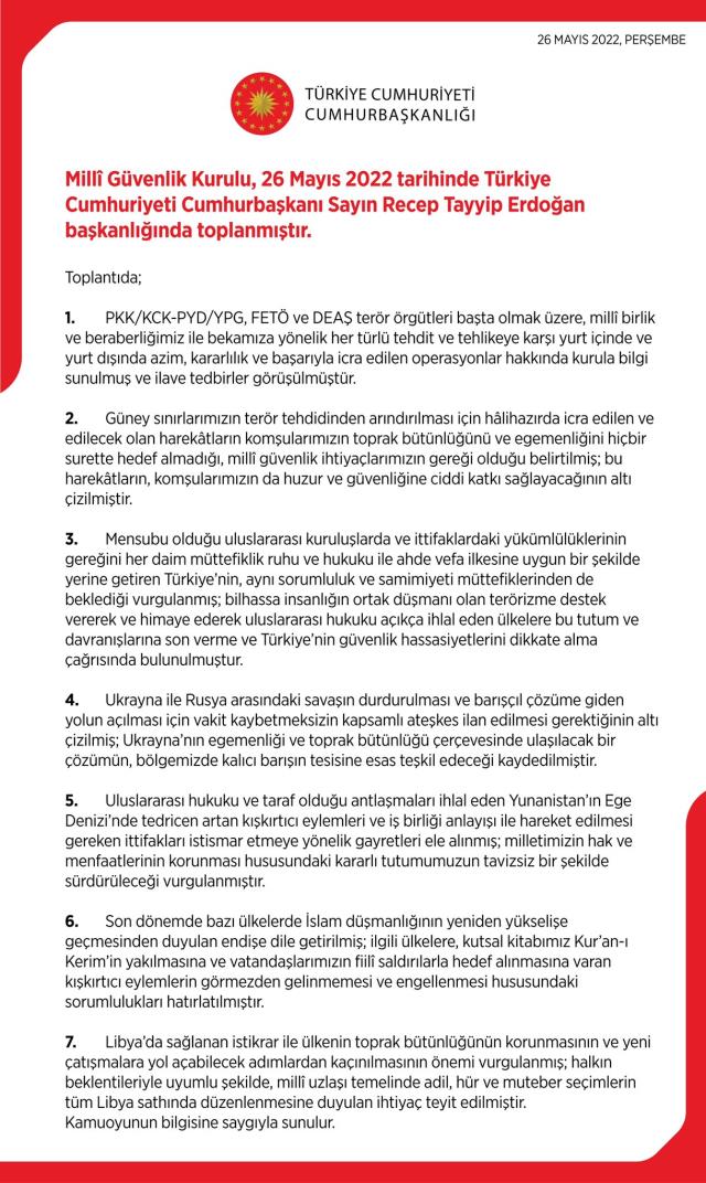 Son Dakika: MGK'dan yeni harekat sinyali: Güney sınırlarımızda icra edilen ve edilecek operasyonlar milli ihtiyaçların gereği