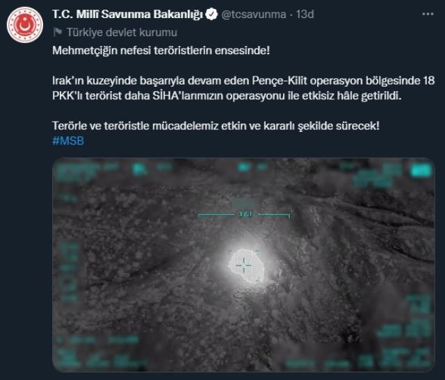 Son Dakika: Pençe-Kilit operasyon bölgesinde 18 PKK'lı terörist SİHA'lar tarafından etkisiz hale getirildi