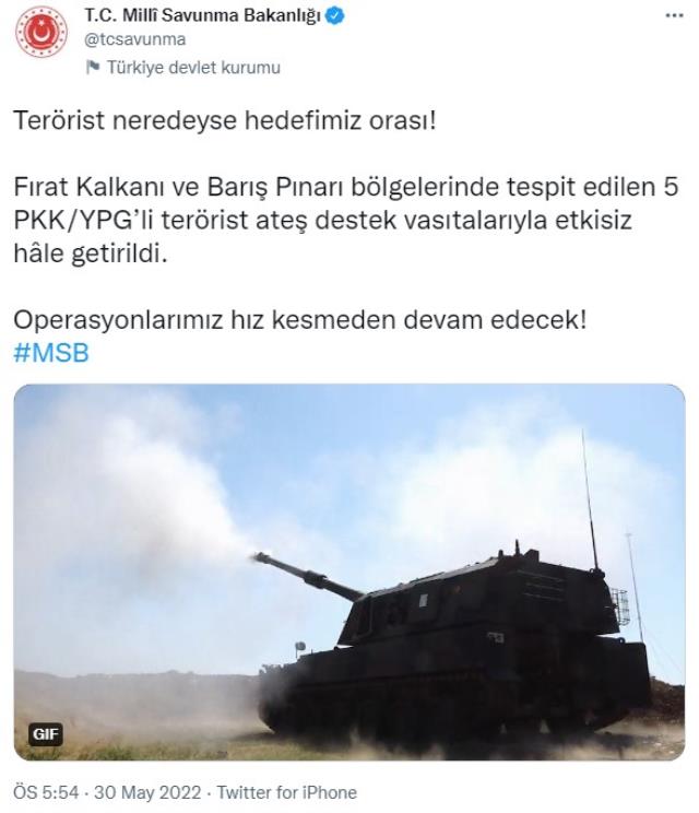 Barış Pınarı Ve Zeytin Dalı bölgesinde 5 terörist etkisiz hale getirildi Barış Pınarı Ve Zeytin Dalı bölgesinde 5 terörist etkisiz hale getirildi