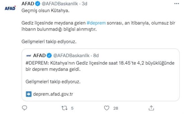 Kütahya'nın Gediz ilçesinde 4,2 büyüklüğünde deprem meydana geldi Kütahya'nın Gediz ilçesinde 4,2 büyüklüğünde deprem meydana geldi