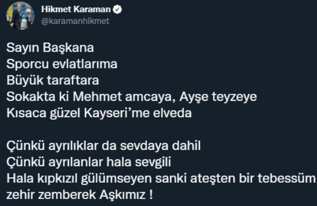 Hikmet Karaman'dan duygu dolu veda mesajı! Ayrılıklar da sevdaya dahil