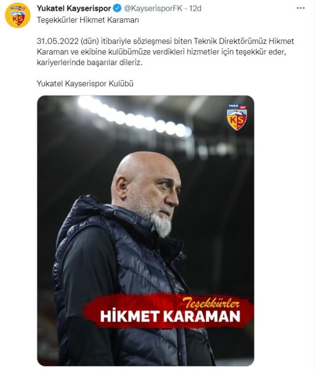 Kayserispor'da sürpriz son! Hikmet Karaman dönemi resmen sona erdi Kayserispor'da sürpriz son! Hikmet Karaman dönemi resmen sona erdi