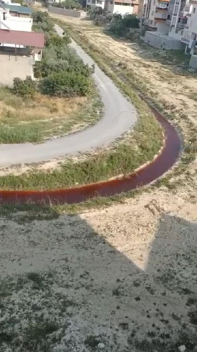 Mersin'de mahalleden geçen su kırmızı renge büründü! Yetkililer inceleme başlattı Mersin'de mahalleden geçen su kırmızı renge büründü! Yetkililer inceleme başlattı