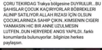 Tekirdağ'da çocuk kaçırma paylaşımları için 'gerçek dışı' açıklaması