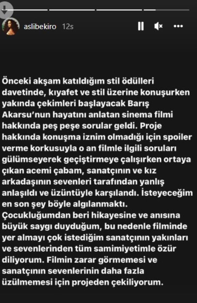Barış Akarsu'yla ilgili sorulara verdiği cevapla tepki çeken Aslı Bekiroğlu, film projesinden çekildi