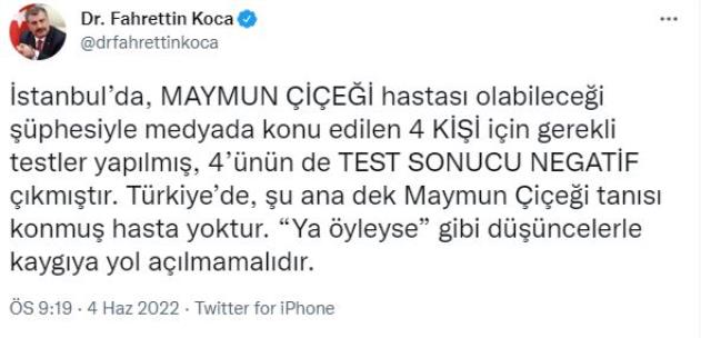 Son Dakika: İstanbul'da maymun çiçeği virüsü şüphesi bulunan 4 kişinin de test sonucu negatif çıktı. Son Dakika: İstanbul'da maymun çiçeği virüsü şüphesi bulunan 4 kişinin de test sonucu negatif çıktı.