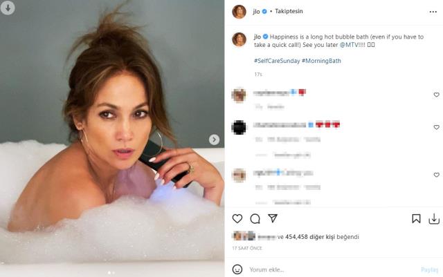 Dünyaca ünlü şarkıcı Jennifer Lopez, küvetteki pozlarını paylaştı Dünyaca ünlü şarkıcı Jennifer Lopez, küvetteki pozlarını paylaştı