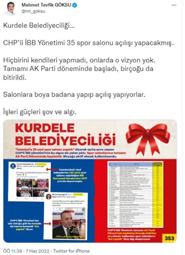AK Partili Göksu'dan İmamoğlu'nun toplu spor salonu açılışına tepki: Kurdele belediyeciliği AK Partili Göksu'dan İmamoğlu'nun toplu spor salonu açılışına tepki: Kurdele belediyeciliği