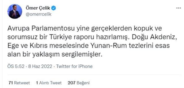 AK Parti Sözcüsü Çelik'ten AP'nin Türkiye raporuna tepki: Gerçeklerden kopuk ve sorumsuz AK Parti Sözcüsü Çelik'ten AP'nin Türkiye raporuna tepki: Gerçeklerden kopuk ve sorumsuz