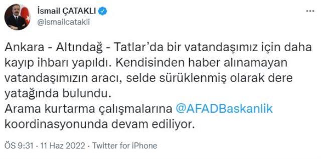 Ankara'daki sel felaketinde 1 kişi hayatını kaybetti, 1 vatandaş ise kayıp