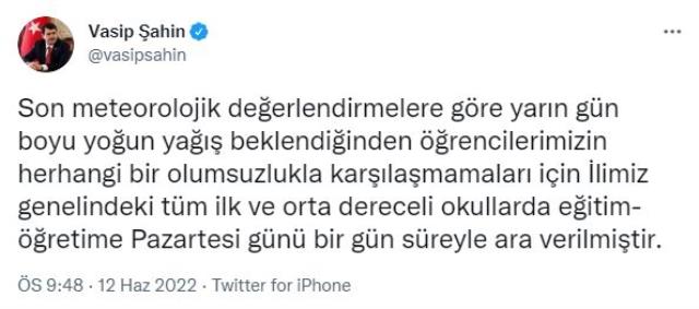 Son Dakika: Ankara'da yarın gün boyu sürecek yoğun yağış nedeniyle ilk ve orta dereceli okullarda eğitime bir gün süreyle ara verildi Son Dakika: Ankara'da yarın gün boyu sürecek yoğun yağış nedeniyle ilk ve orta dereceli okullarda eğitime bir gün süreyle ara verildi