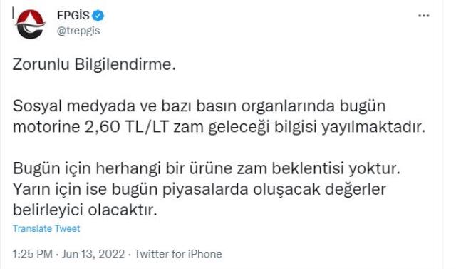 EPGİS, motorine 2.60 TL zam geleceği iddiasını yalanladı: Bugün beklenmiyor
