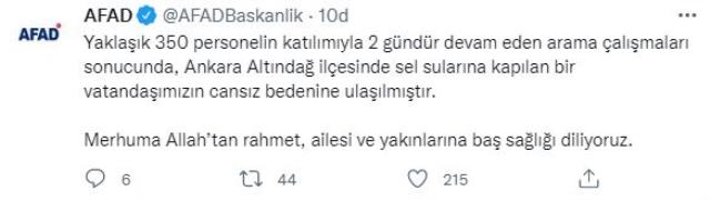 Son Dakika: Ankara'daki selin bilançosu ağırlaşıyor! Hayatını kaybedenlerin sayısı 4'e yükseldi Son Dakika: Ankara'daki selin bilançosu ağırlaşıyor! Hayatını kaybedenlerin sayısı 4'e yükseldi