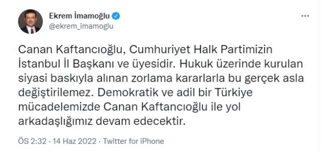 İmamoğlu'ndan Kaftancıoğlu'nun CHP üyeliğinin düşürülmesiyle ilgili ilk yorum: Yol arkadaşlığımız devam edecek