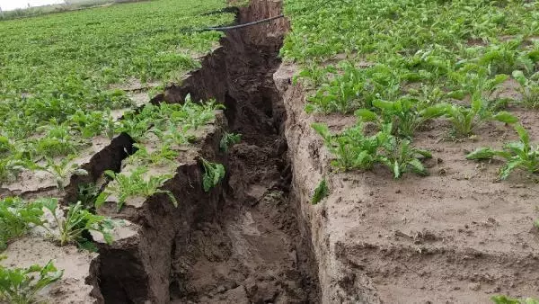 Kayseri'de şiddetli yağmur, ekili arazide 2,5 kilometre yarık oluşturdu