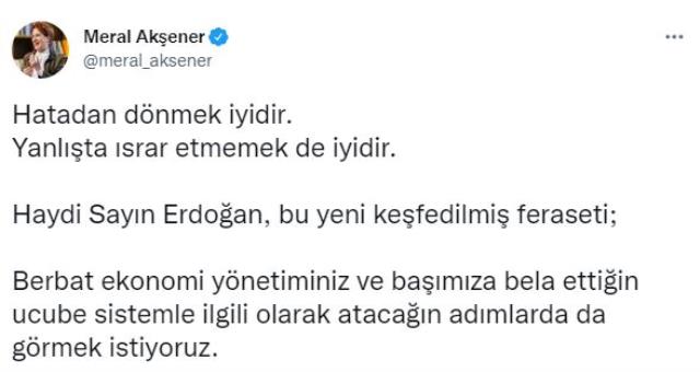 Akşener'den Cumrhurbaşkanı Erdoğan'a 'Türk Hava Yolları' mesajı: Hatadan dönmek iyidir Akşener'den Cumrhurbaşkanı Erdoğan'a 'Türk Hava Yolları' mesajı: Hatadan dönmek iyidir