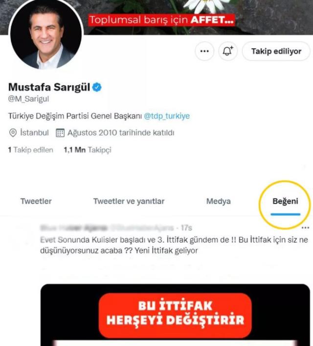 Mustafa Sarıgül'den sosyal medyada dikkat çeken beğeni! 3. ittifak kulisleri hareketlendi