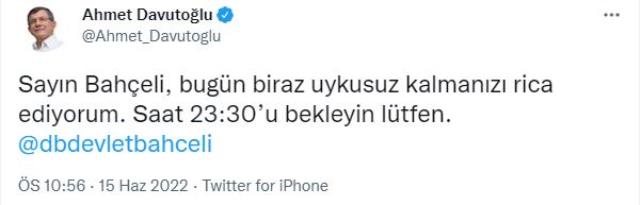 'Bahçeli biraz uykusuz kalmanı rica ediyorum' diyen Davutoğlu, işaret ettiği vakitte video paylaştı