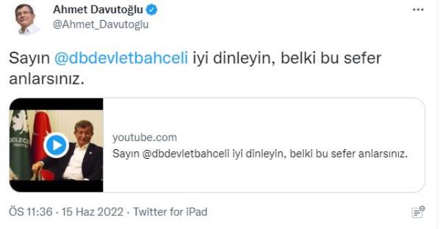 'Bahçeli biraz uykusuz kalmanı rica ediyorum' diyen Davutoğlu, işaret ettiği vakitte video paylaştı