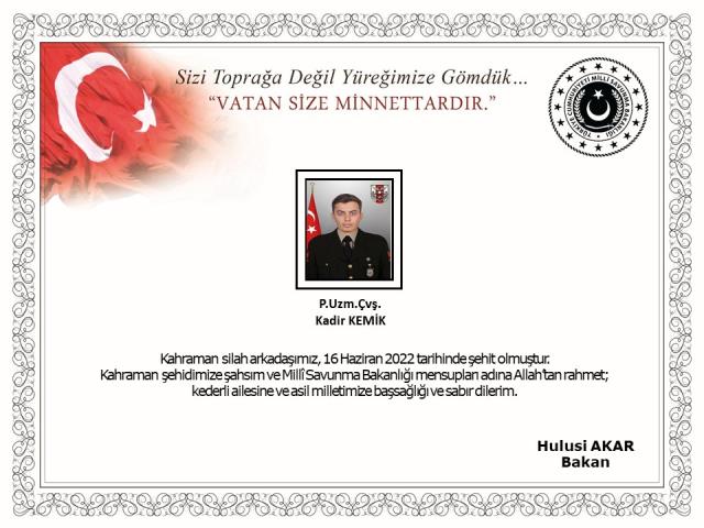 Pençe- Kilit Operasyonu'ndan yürek yakan haber! Piyade Uzman Çavuş Kadir Kemik şehit oldu Pençe- Kilit Operasyonu'ndan yürek yakan haber! Piyade Uzman Çavuş Kadir Kemik şehit oldu