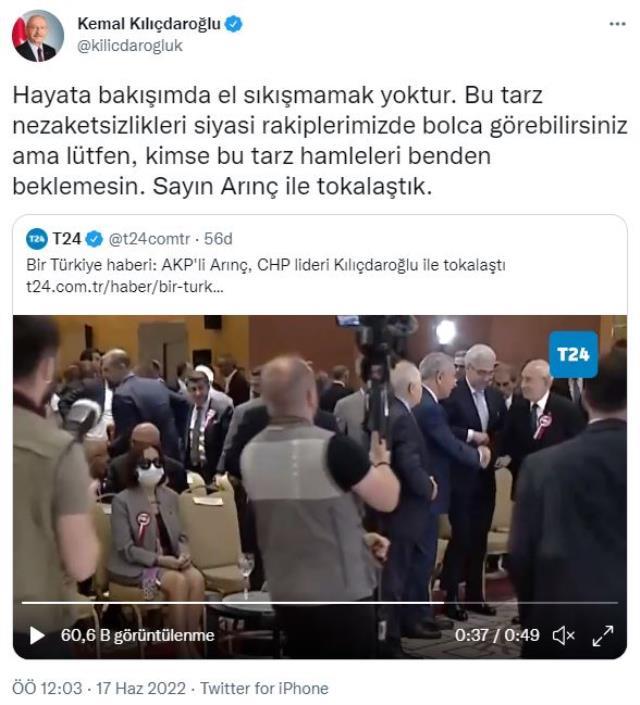 CHP lideri Kılıçdaroğlu, Arınç ile tokalaşmadığı iddialarını yalanladı: Hayata bakışımda el sıkışmamak yok