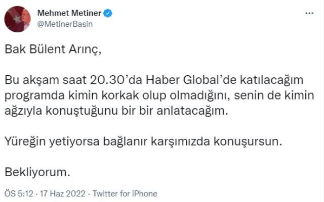'Kral çıplak' çıkışıyla başlayan tartışmada tansiyon yükseliyor! Bülent Arınç'tan Metiner'e zehir zemberek sözler 'Kral çıplak' çıkışıyla başlayan tartışmada tansiyon yükseliyor! Bülent Arınç'tan Metiner'e zehir zemberek sözler