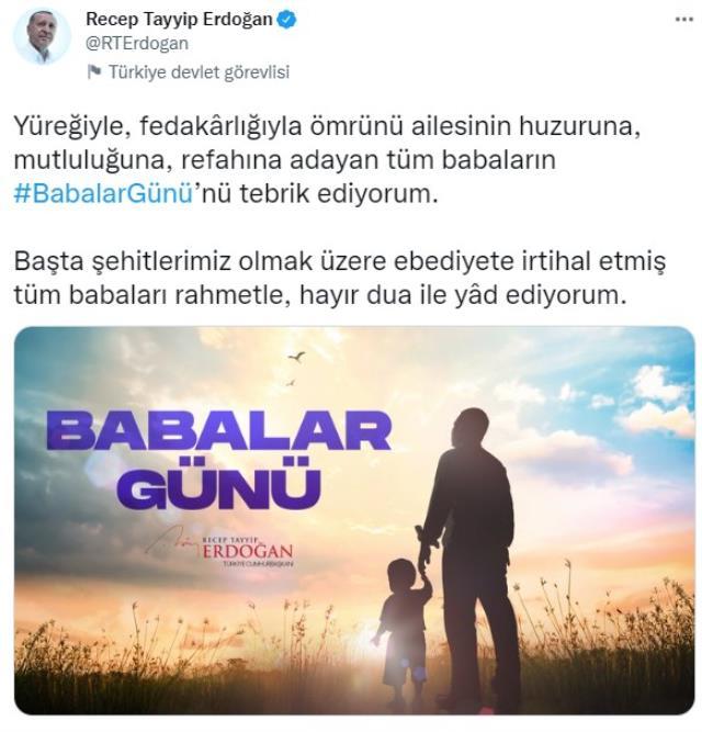 Cumhurbaşkanı Erdoğan'dan 'Babalar Günü' mesajı: Ömrünü ailesinin huzuruna adayanların gününü tebrik ediyorum