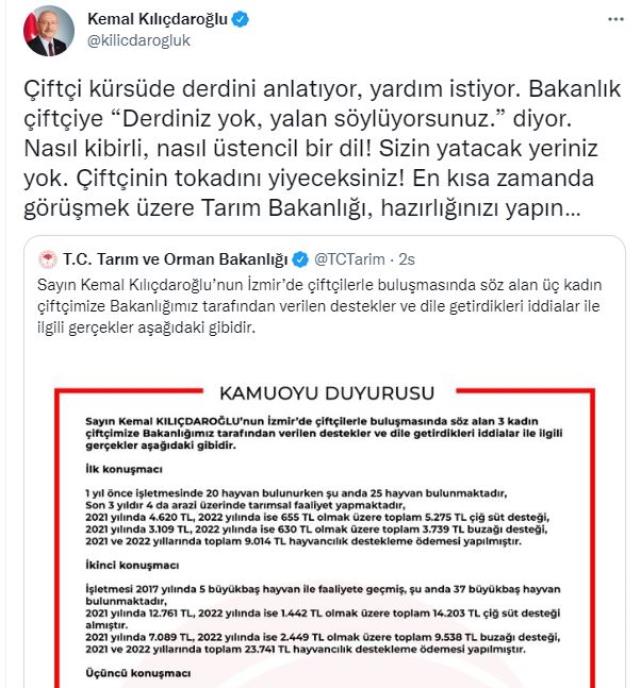 Kılıçdaroğlu'ndan Tarım ve Orman Bakanlığı'na yanıt: Hazırlığını yapın