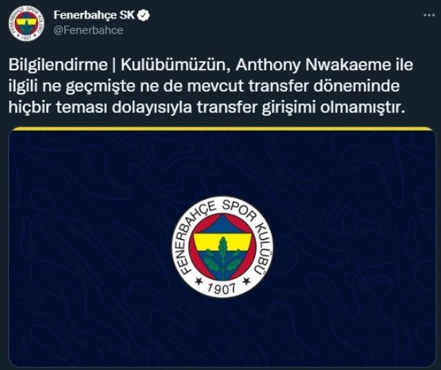 Konuya açıklık getirildi! Fenerbahçe'den Anthony Nwakaeme açıklaması