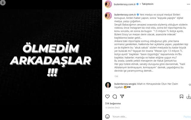 '1.5 milyon TL'lik mezar' haberlerini gören Diva çileden çıktı: Ölmedim arkadaşlar '1.5 milyon TL'lik mezar' haberlerini gören Diva çileden çıktı: Ölmedim arkadaşlar