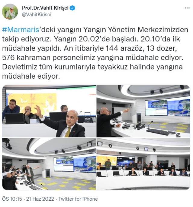 Bakan Kirişci, Marmaris'teki yangına ilk müdahalenin 8 dakikada yapıldığını bildirdi Bakan Kirişci, Marmaris'teki yangına ilk müdahalenin 8 dakikada yapıldığını bildirdi