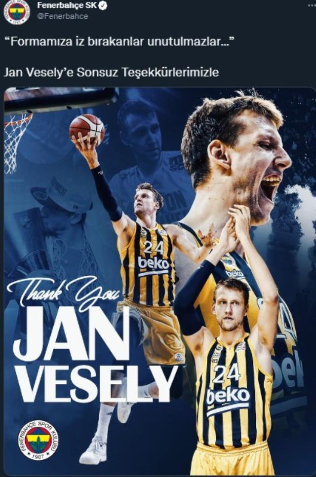 Jan Vesely, Fenerbahçe Beko'dan ayrıldığını açıkladı! Sosyal medya hesabından veda mesajı yayınladı Jan Vesely, Fenerbahçe Beko'dan ayrıldığını açıkladı! Sosyal medya hesabından veda mesajı yayınladı