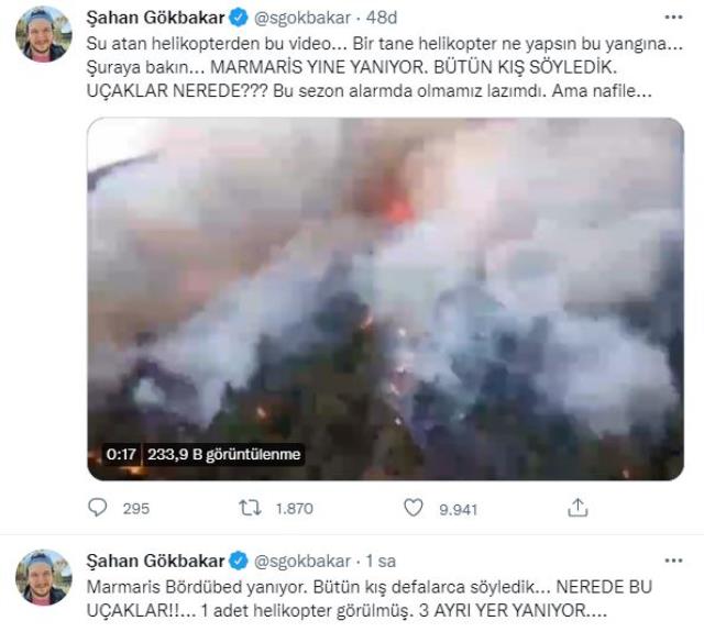 Oyuncu Şahan Gökbakar'dan Marmaris isyanı: Bütün kış söyledik, nerede bu uçaklar? Oyuncu Şahan Gökbakar'dan Marmaris isyanı: Bütün kış söyledik, nerede bu uçaklar?