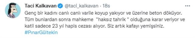 Pınar Gültekin'in katiline verilen 23 yıllık hapis cezasına tepkiler dinmiyor Pınar Gültekin'in katiline verilen 23 yıllık hapis cezasına tepkiler dinmiyor