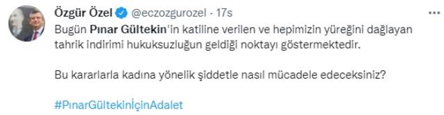 Pınar Gültekin'in katiline verilen 23 yıllık hapis cezasına tepkiler dinmiyor Pınar Gültekin'in katiline verilen 23 yıllık hapis cezasına tepkiler dinmiyor